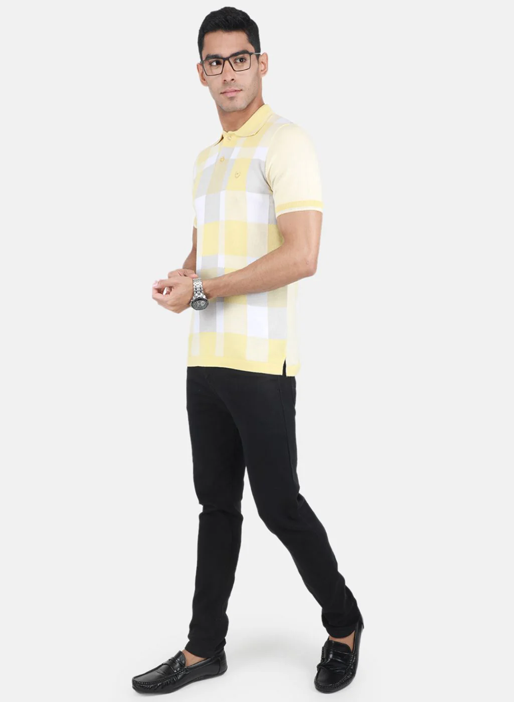 Men Yellow Self Design T-Shirt - Image 4