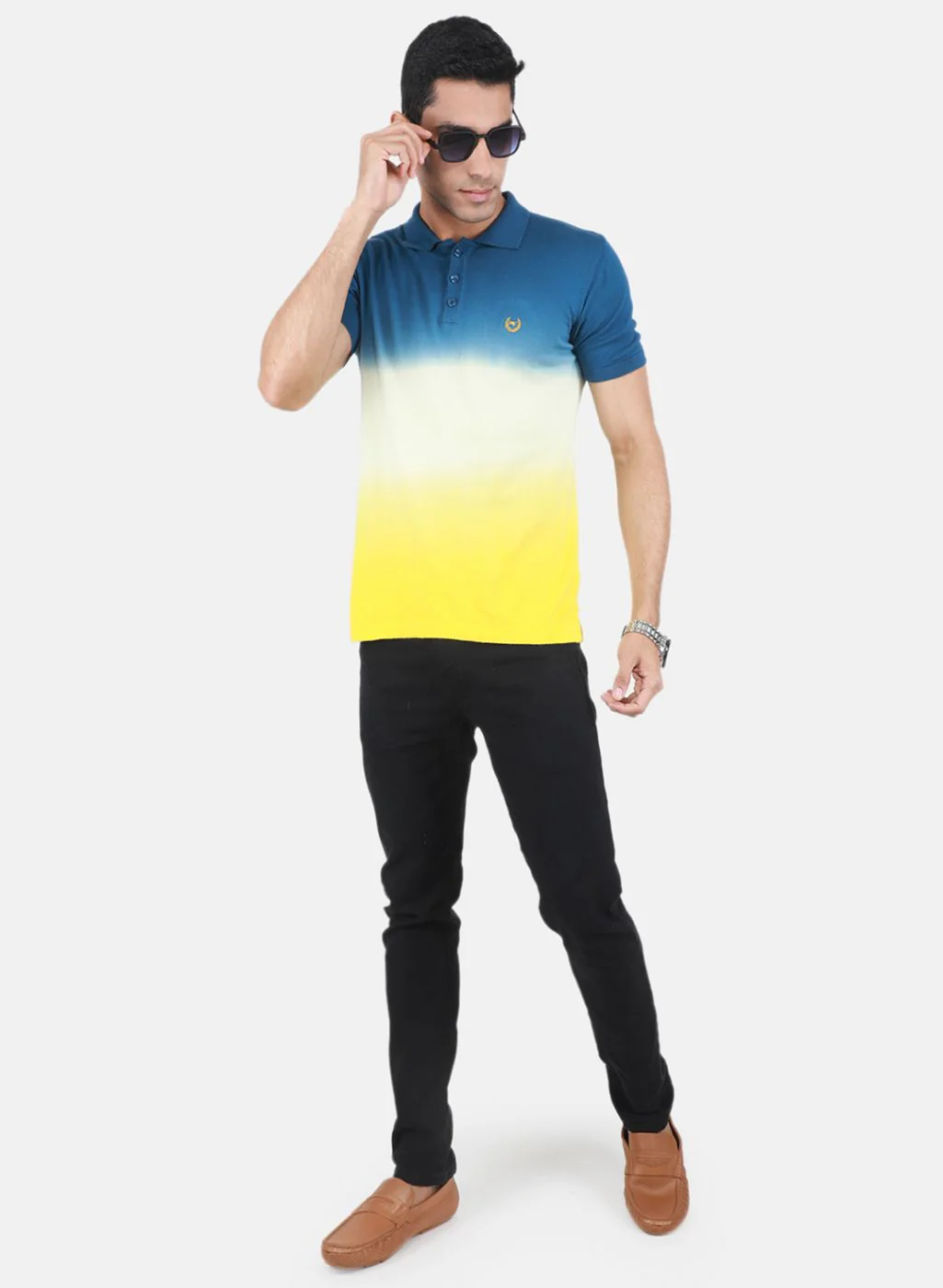 Men Yellow Self Design T-Shirt - Image 4