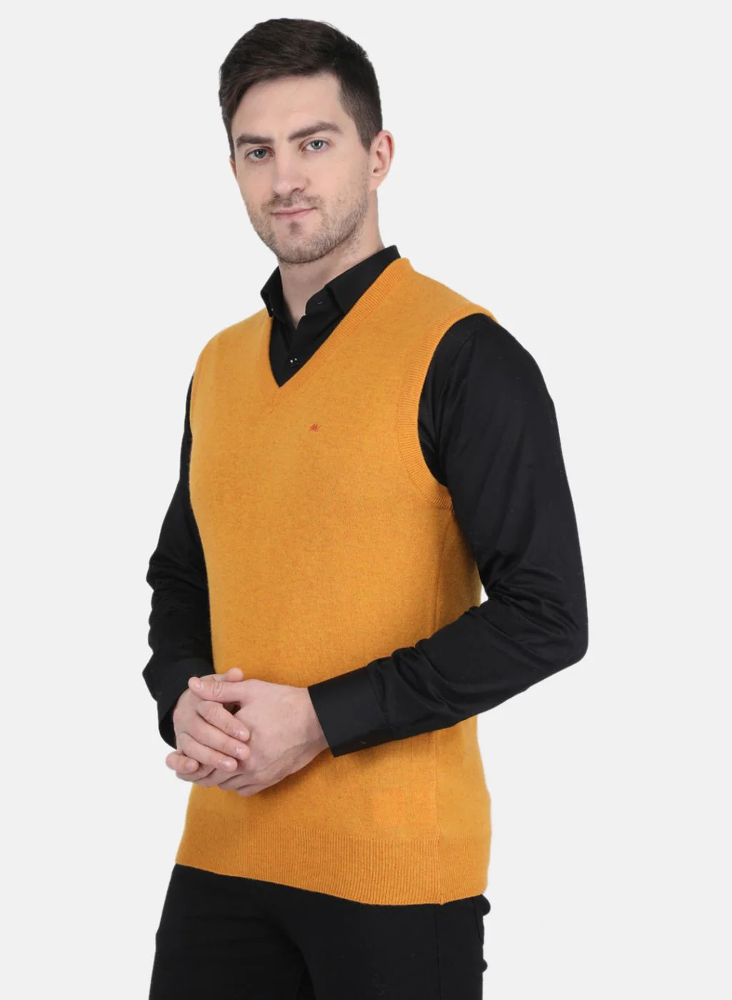 Men Yellow Solid Sweater - Image 2