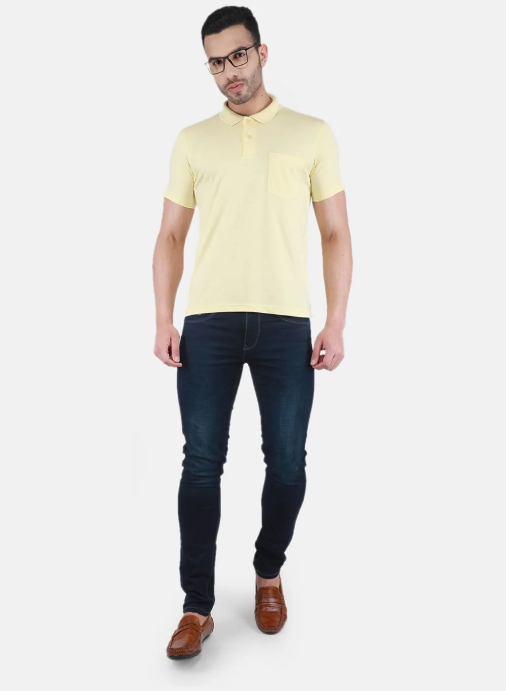 Men Yellow Solid T-Shirt - Image 3