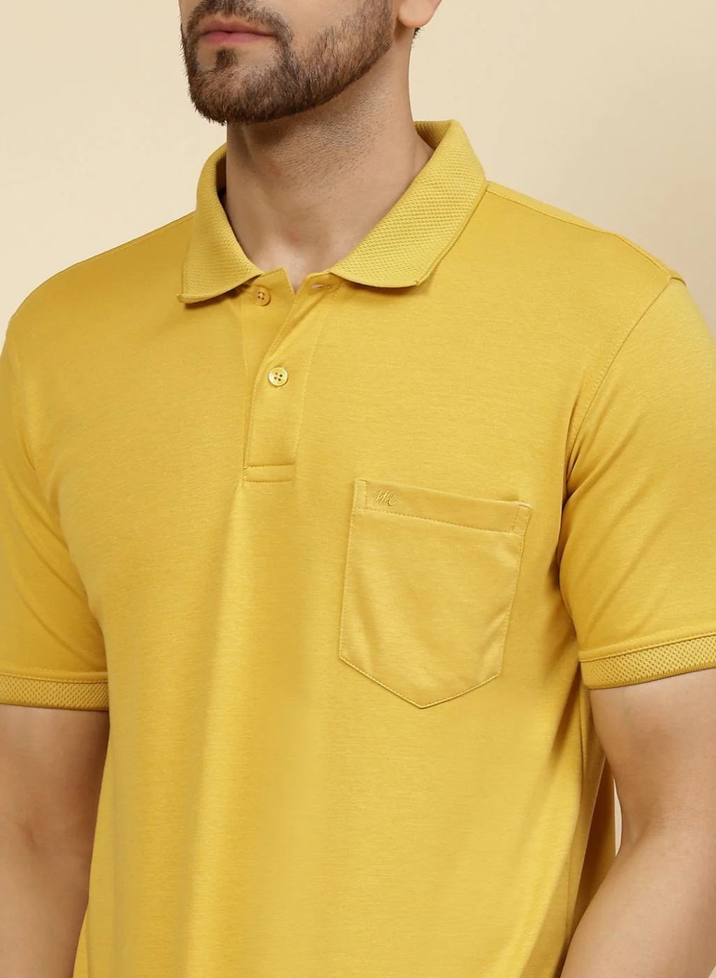 Men Yellow Solid T-Shirt - Image 6