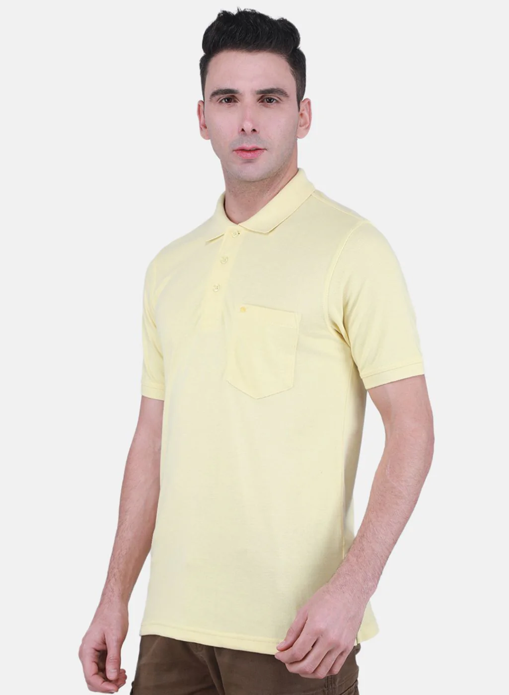 Men Yellow Solid T-Shirt - Image 2