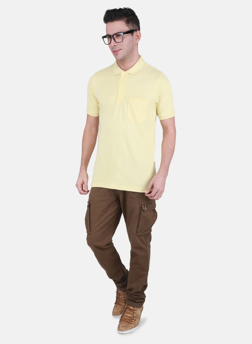 Men Yellow Solid T-Shirt - Image 4