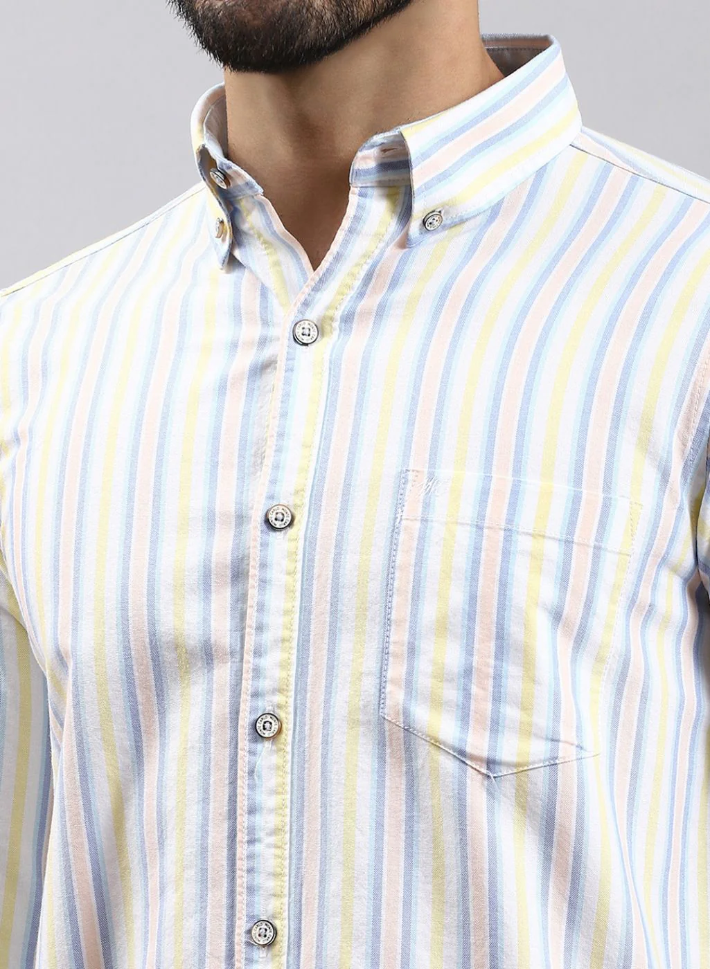 Men Yellow Stripe Pure Cotton Shirt - Image 6