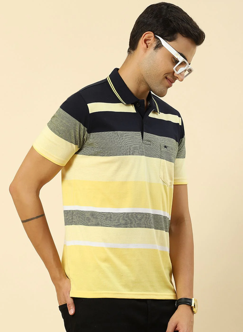 Men Yellow Stripe T-Shirt - Image 3