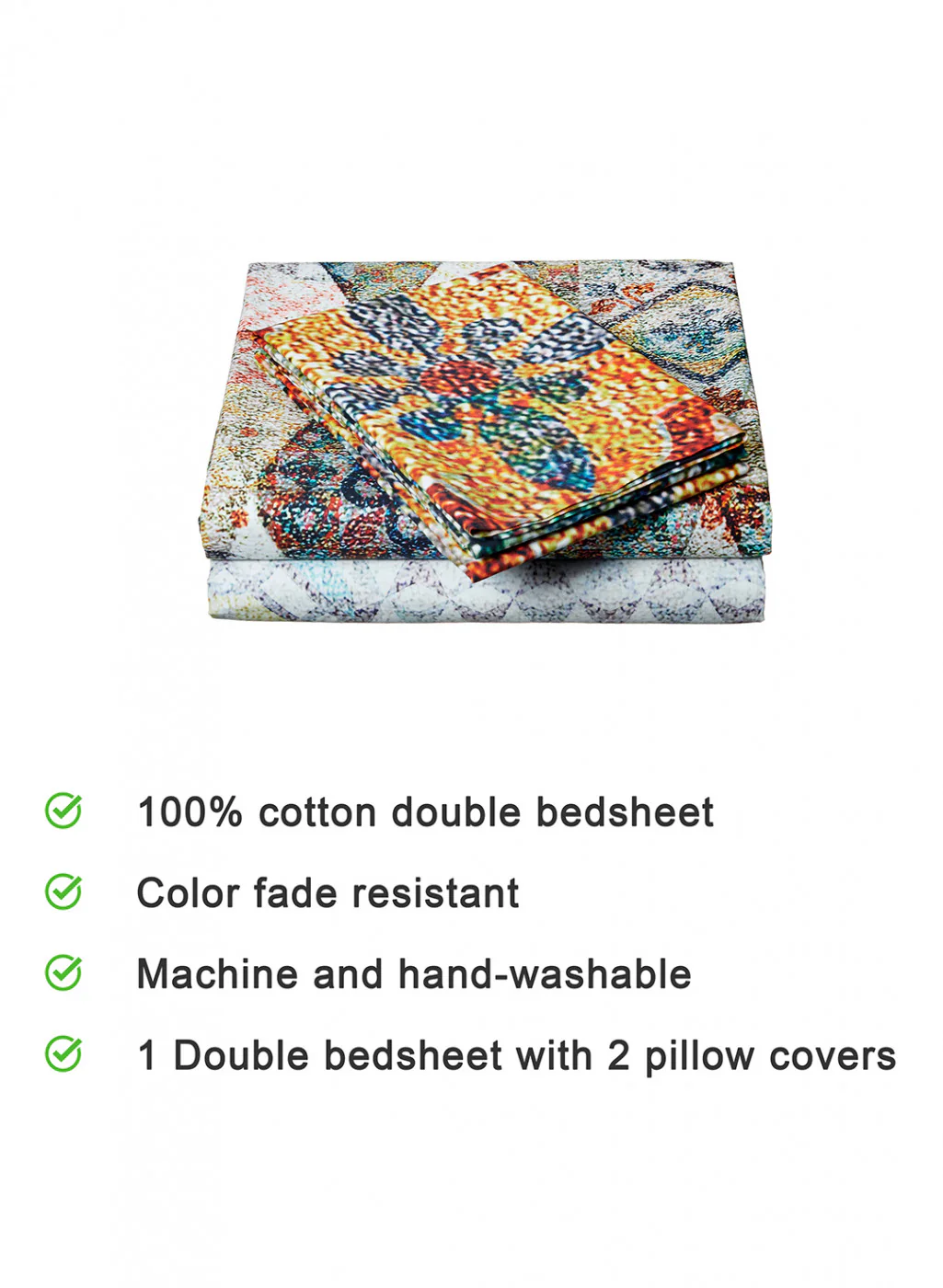 Multi Color 200 TC Bedsheet with 2 Pillow Covers - Image 3