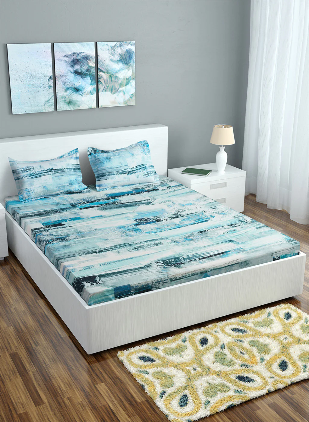 Multi Color 200 TC Bedsheet with 2 Pillow Covers