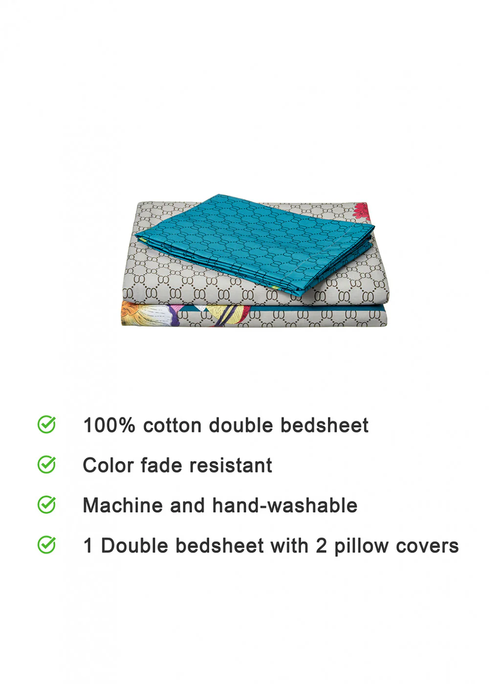 Multicolor 128 TC Bedsheet with 2 Pillow Covers (Romance) - Image 4