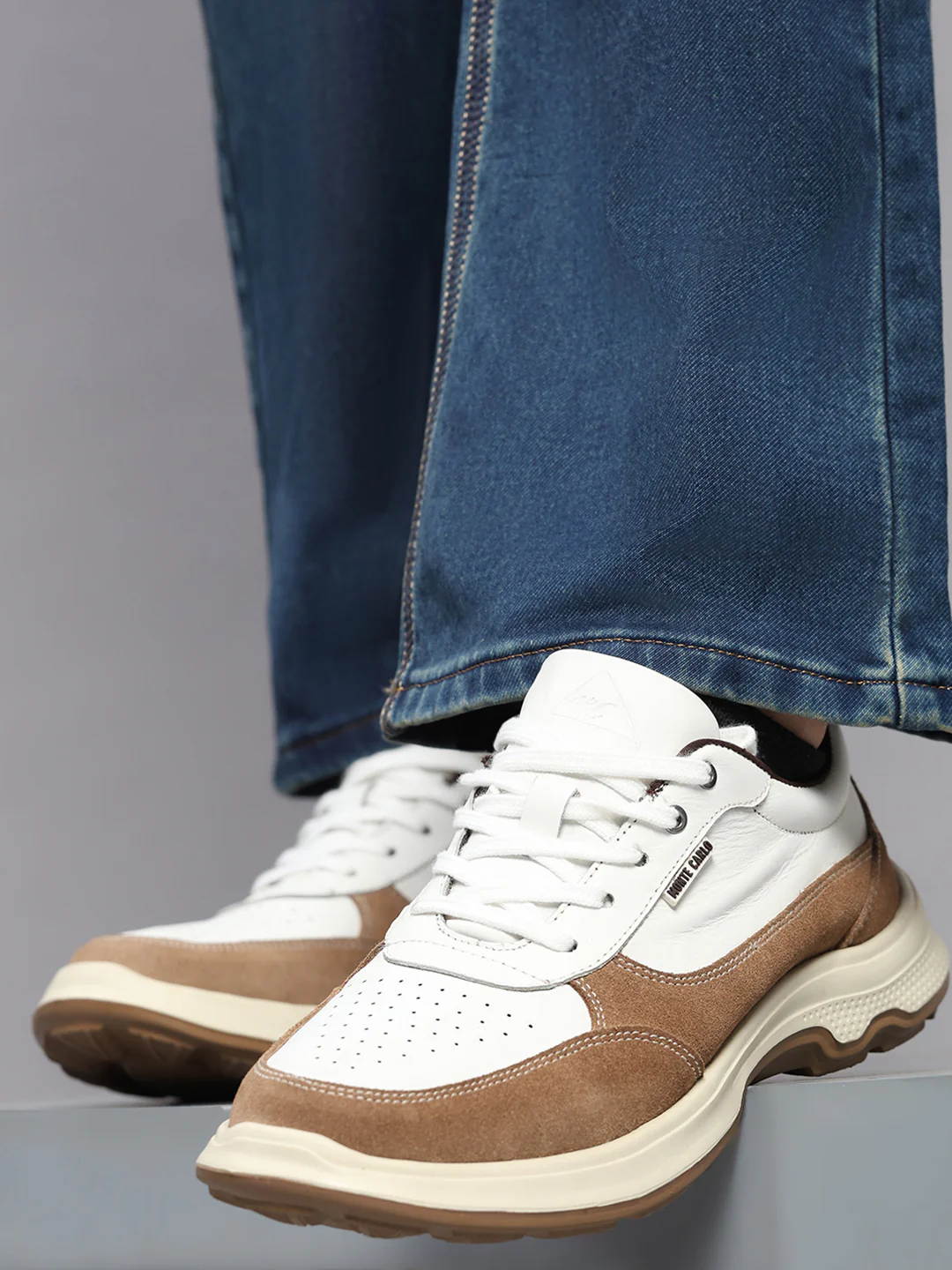Monte Carlo White & Taupe Comfort Casual Sneakers for Men - Image 10