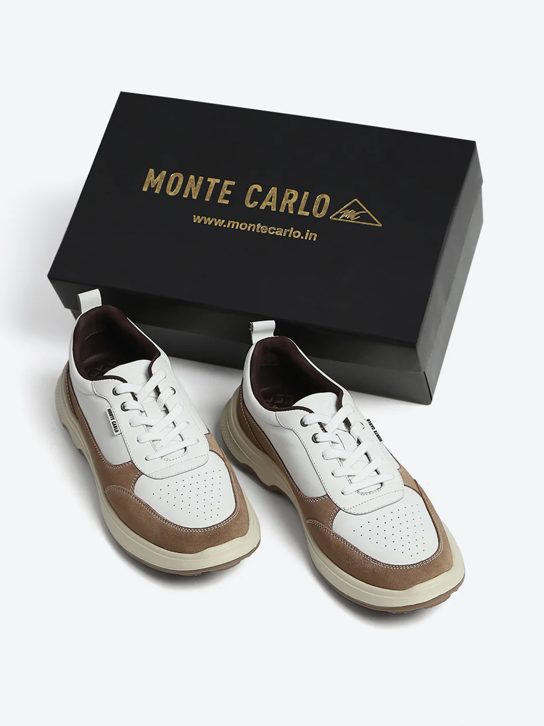 Monte Carlo White & Taupe Comfort Casual Sneakers for Men - Image 2