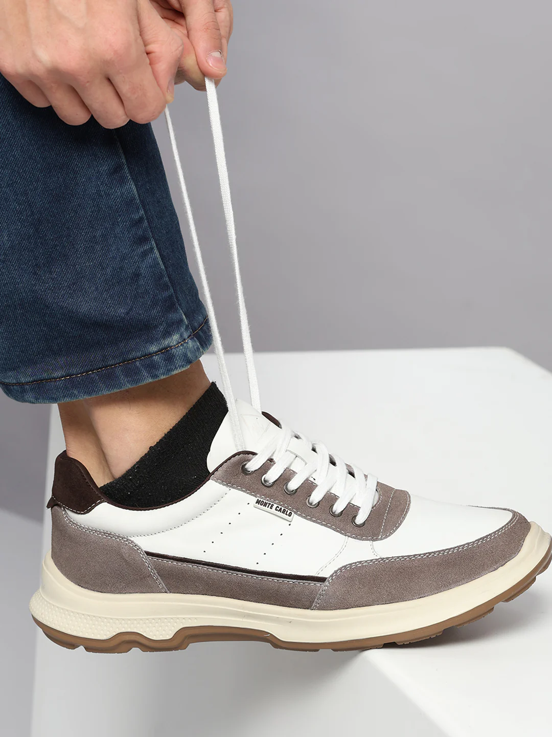 Monte Carlo White & Taupe Comfort Casual Sneakers for Men - Image 11