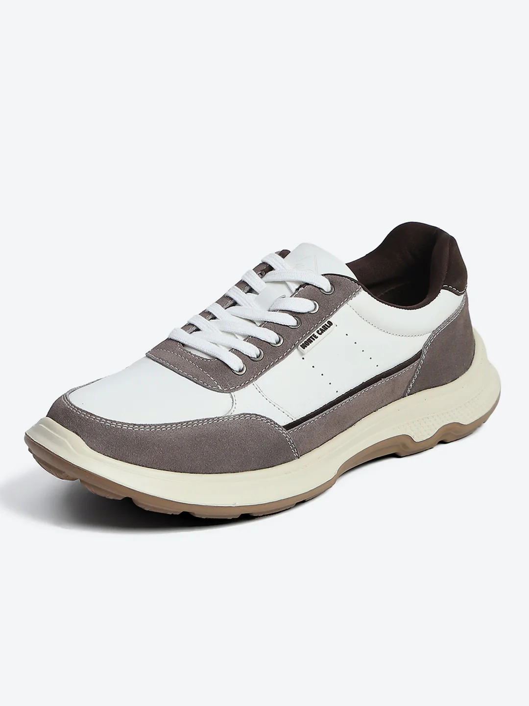 Monte Carlo White & Taupe Comfort Casual Sneakers for Men - Image 3