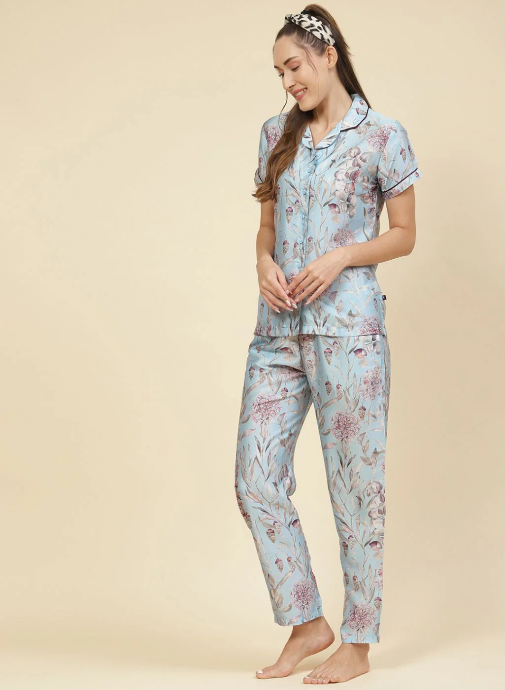 Women Aqua Blue Printed Lower Set - Image 3