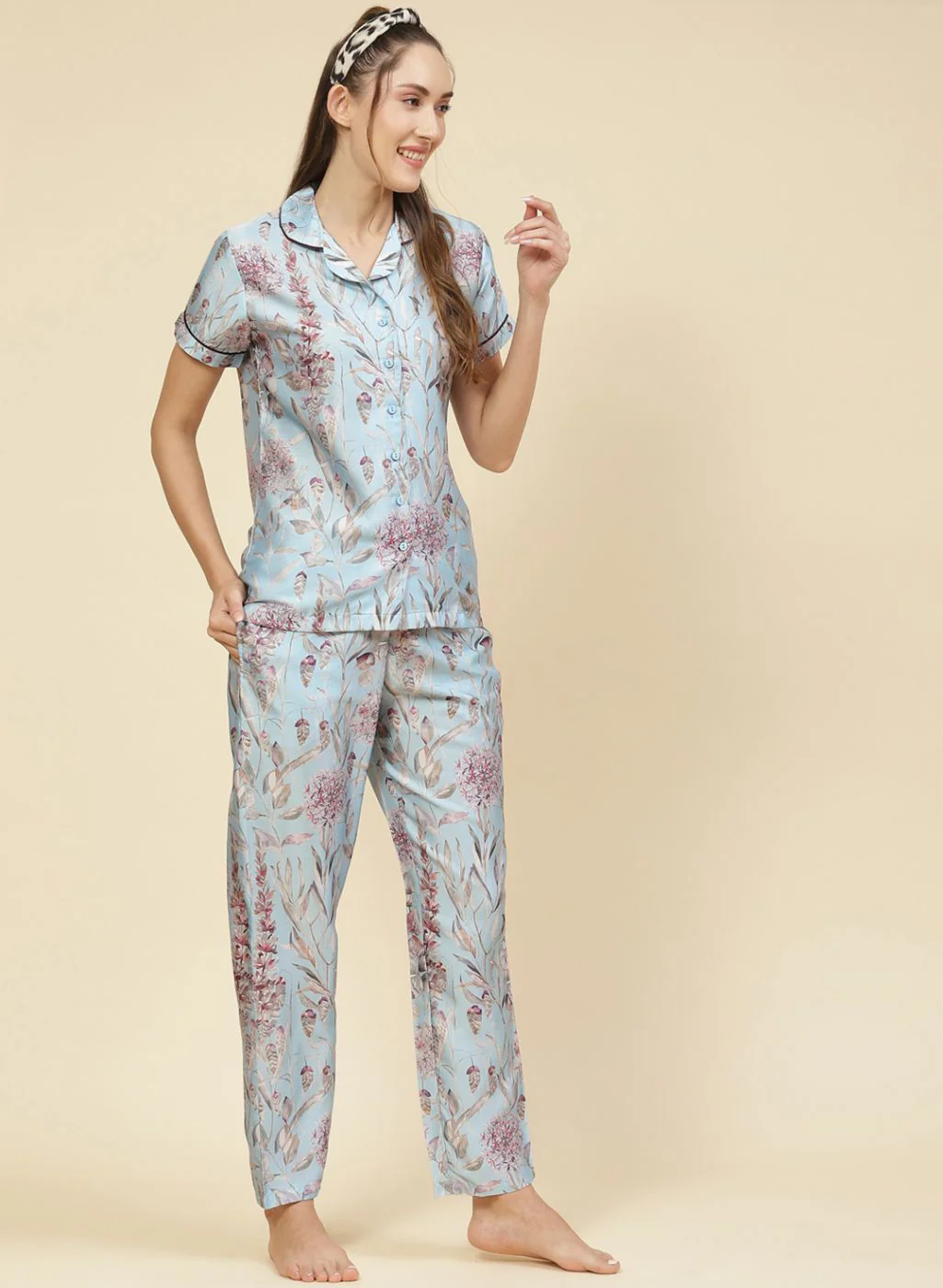 Women Aqua Blue Printed Lower Set - Image 4