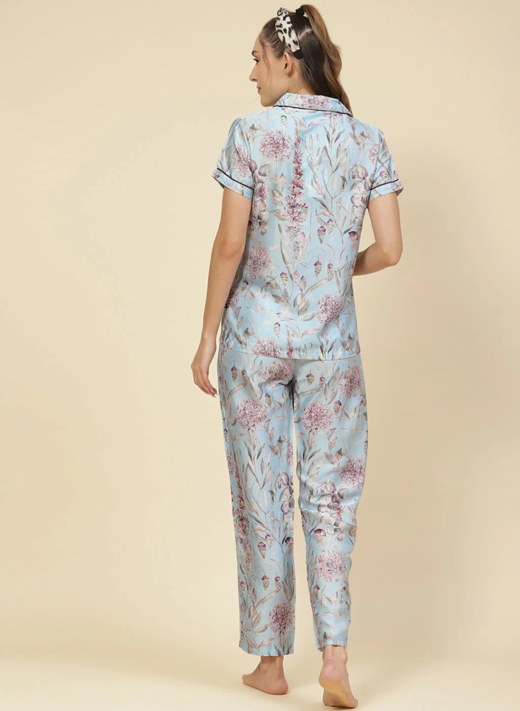 Women Aqua Blue Printed Lower Set - Image 5