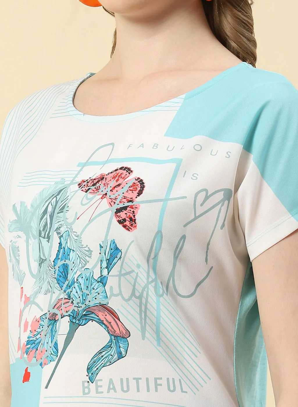 Women Aqua Blue Printed Top - Image 6