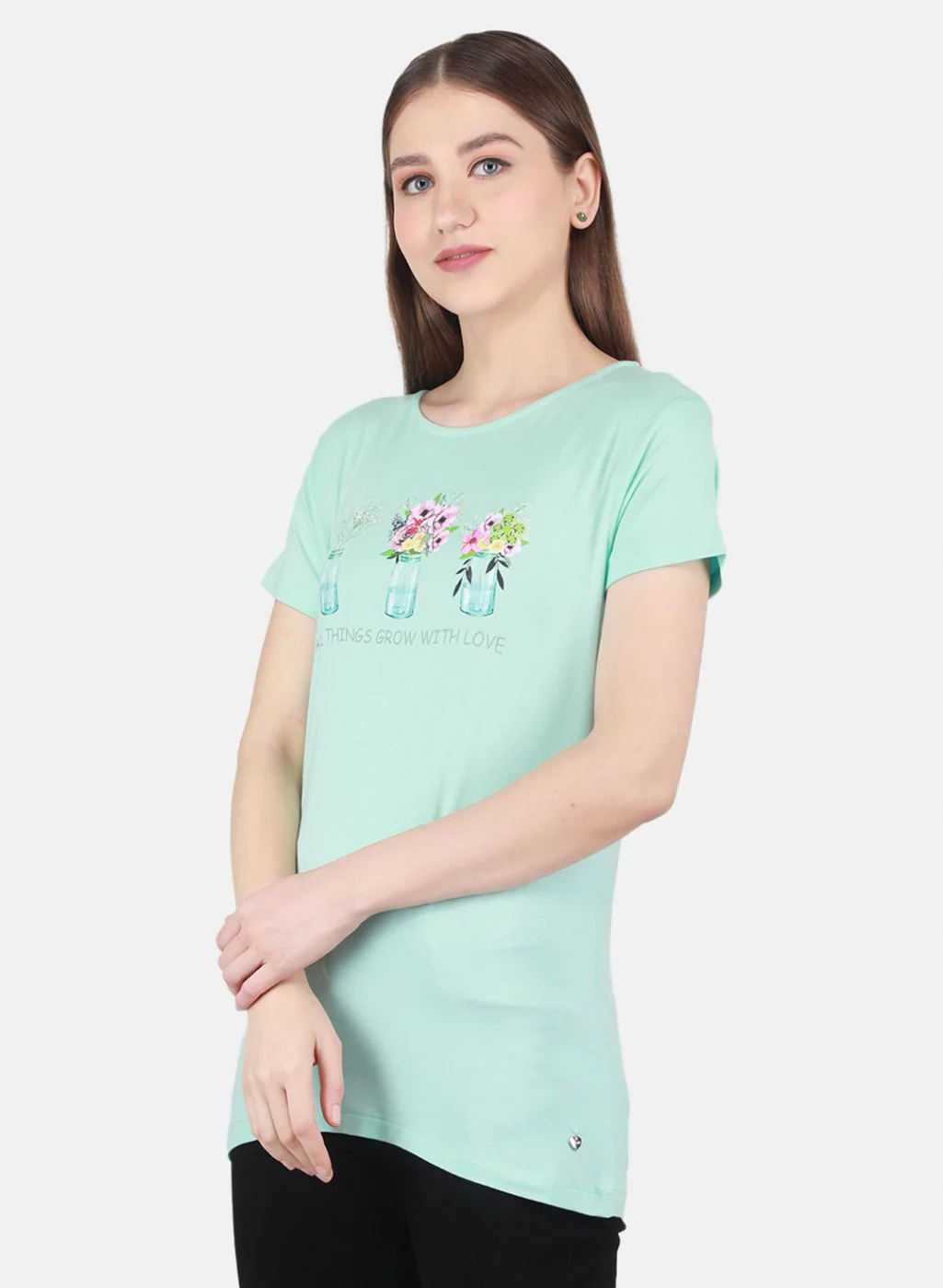 Women Aqua Blue Printed Top - Image 3