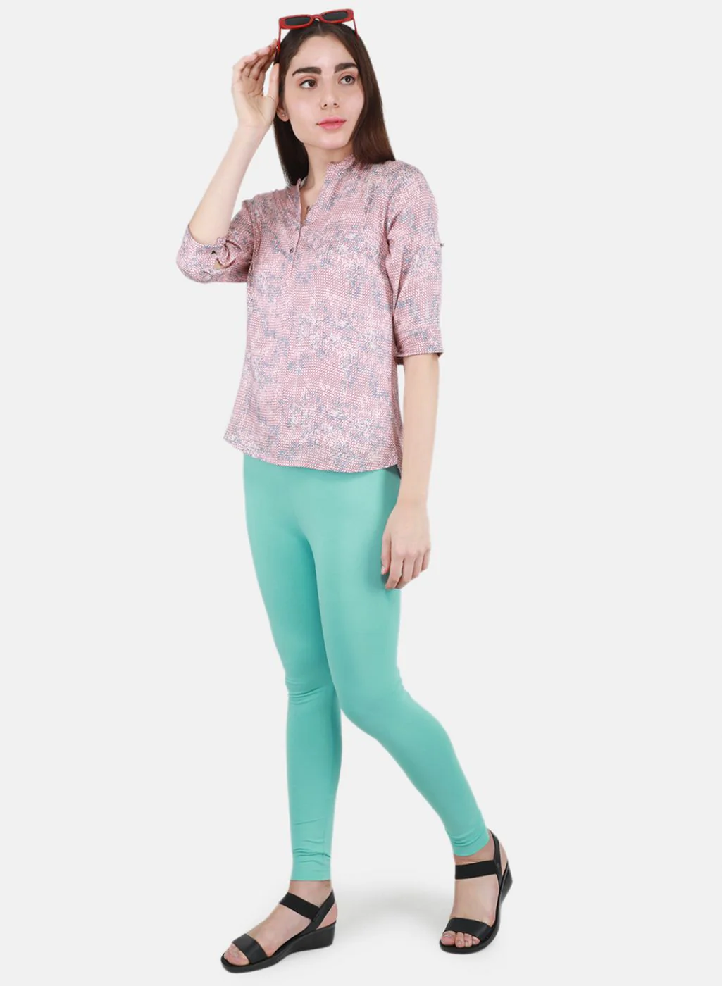 Women Aqua Blue Solid Legging - Image 4