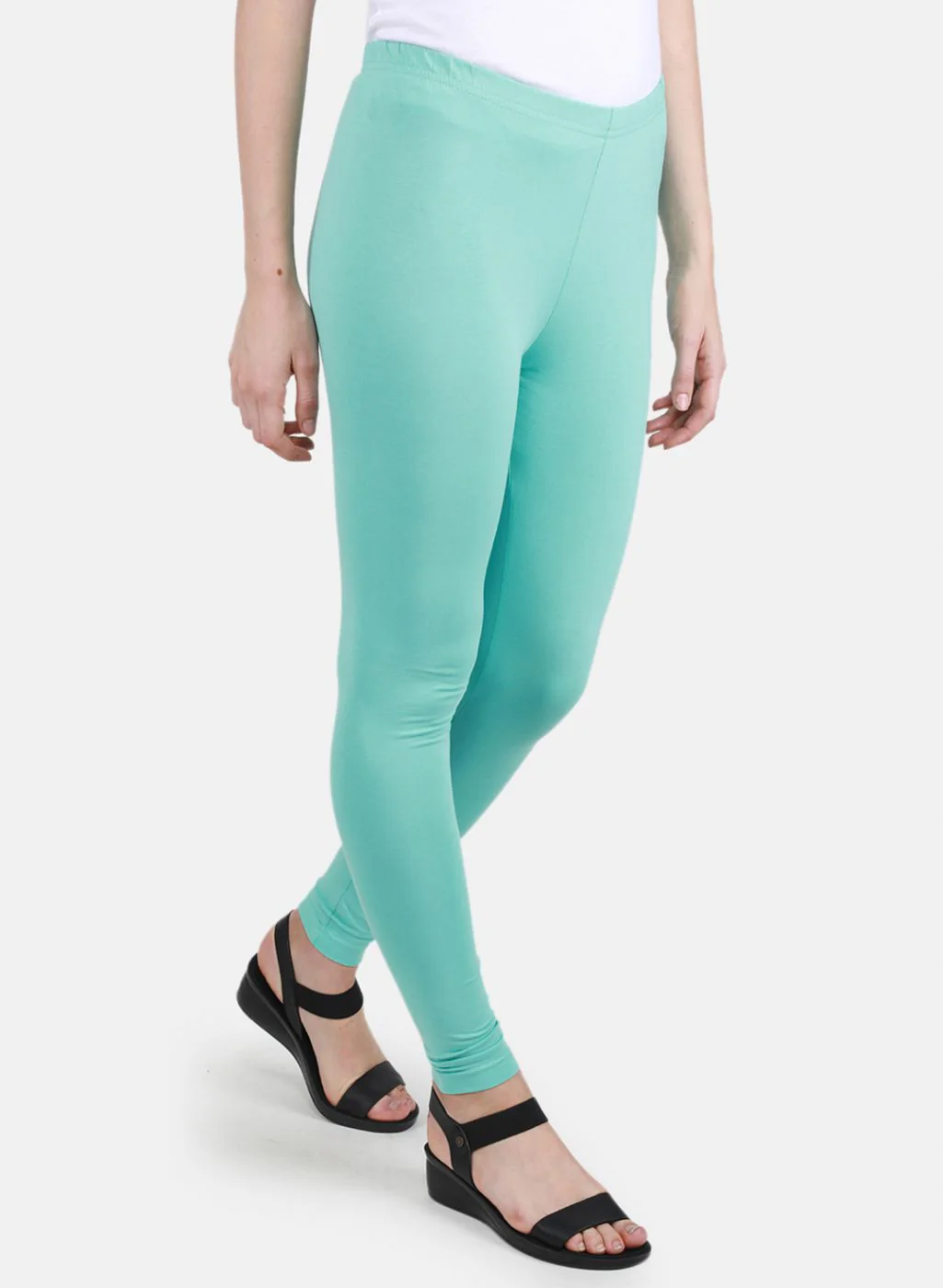 Women Aqua Blue Solid Legging - Image 6