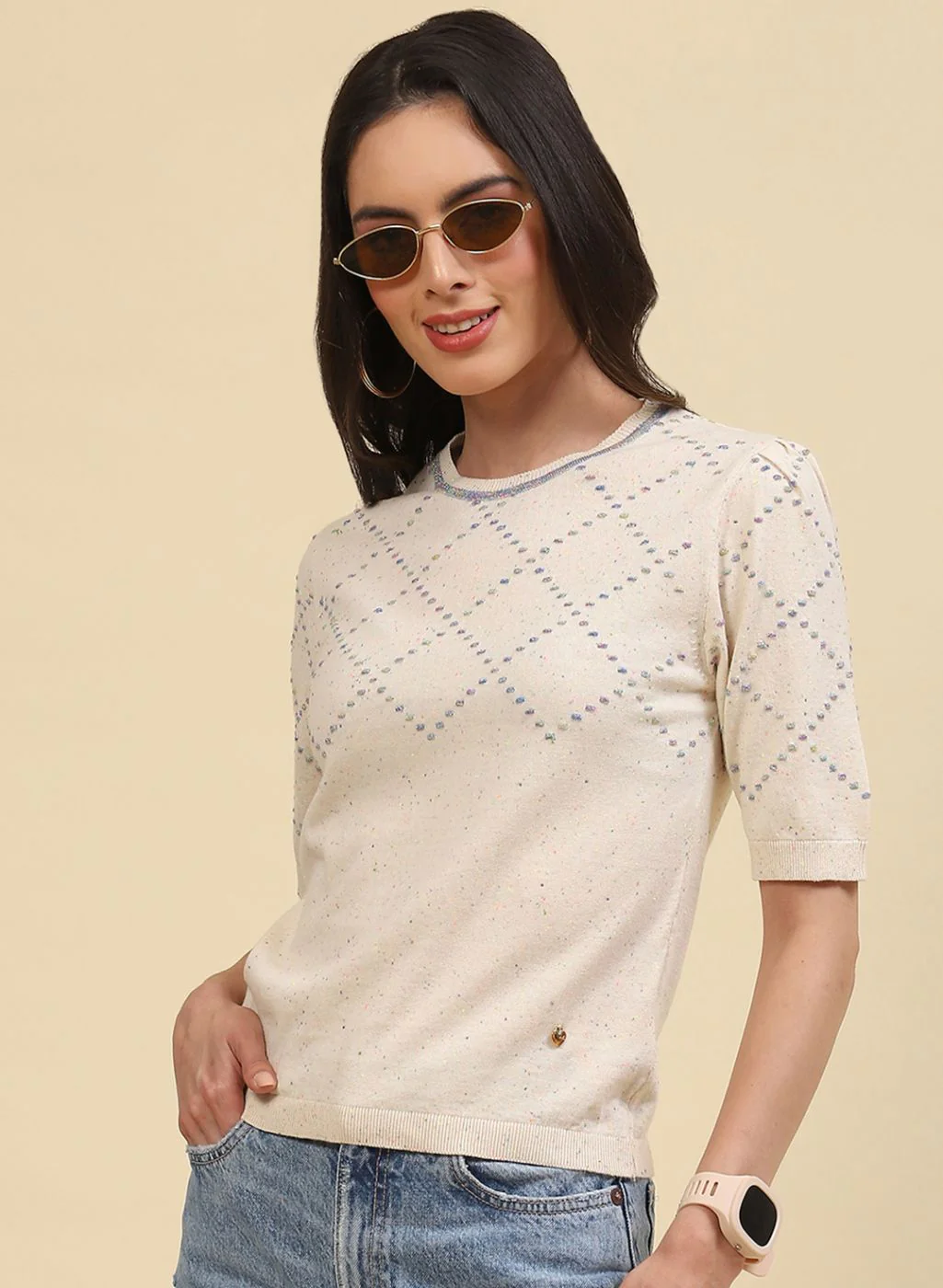 Women Beige Plain Top - Image 2