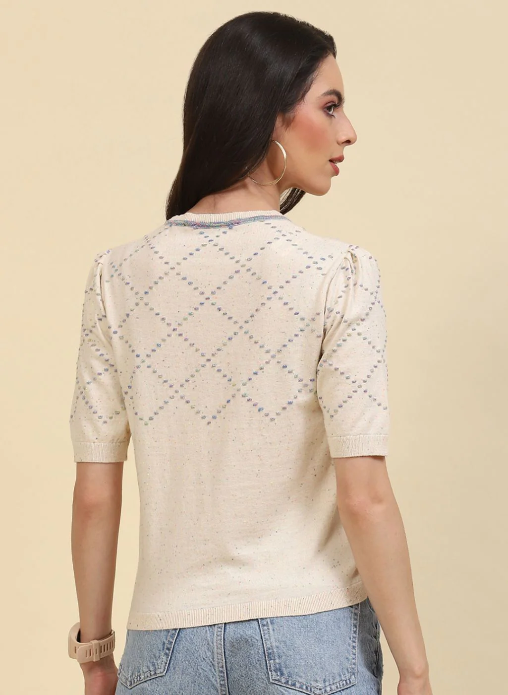 Women Beige Plain Top - Image 4