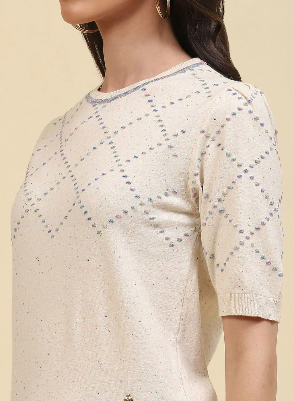 Women Beige Plain Top - Image 6