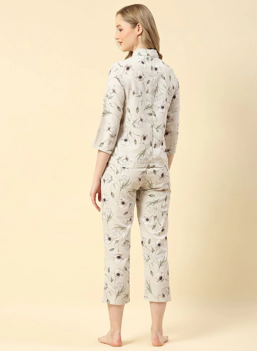 Women Beige Printed CoordiNAte Set - Image 4