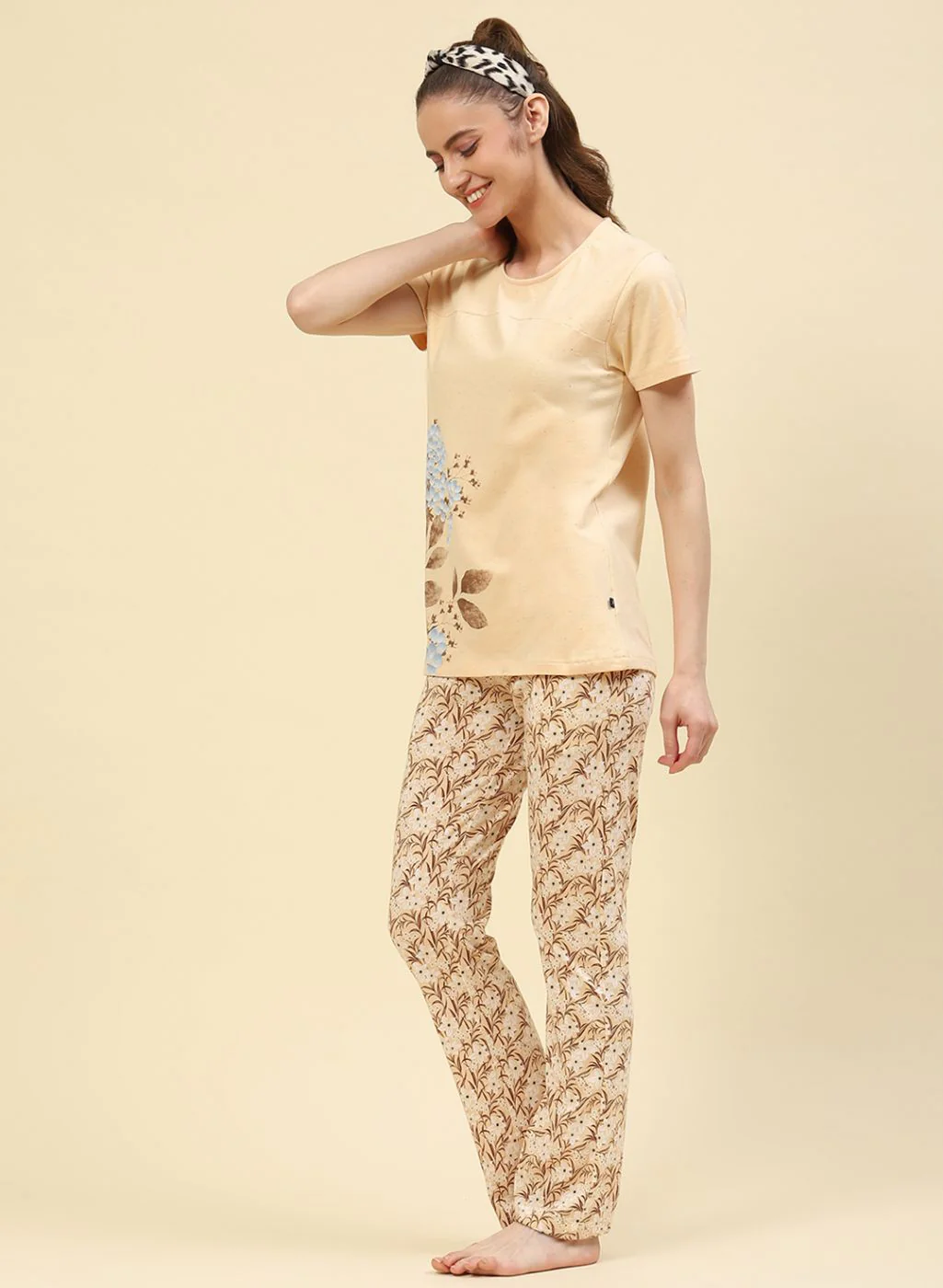 Women Beige Printed Lower Set - Image 2