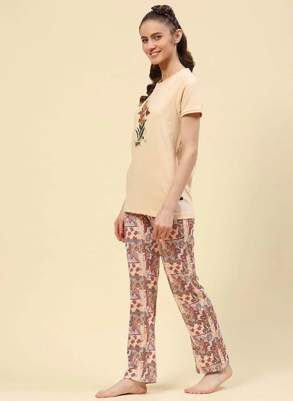 Women Beige Printed Lower Set - Image 2