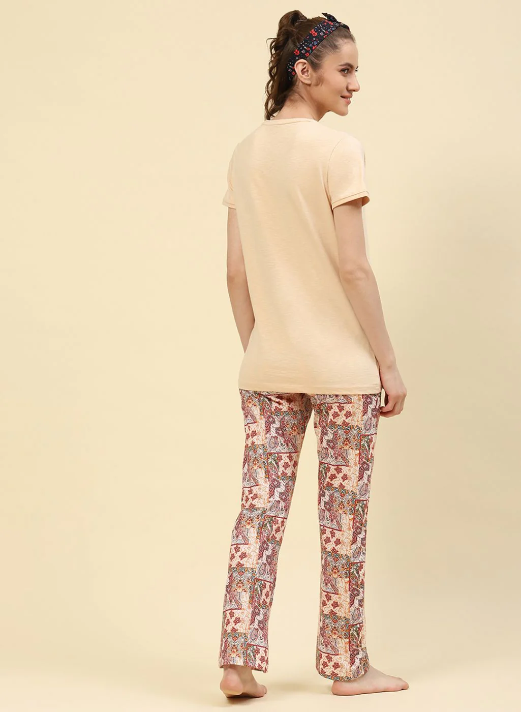Women Beige Printed Lower Set - Image 4