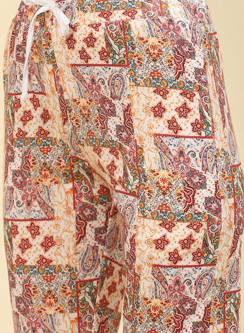 Women Beige Printed Lower Set - Image 7