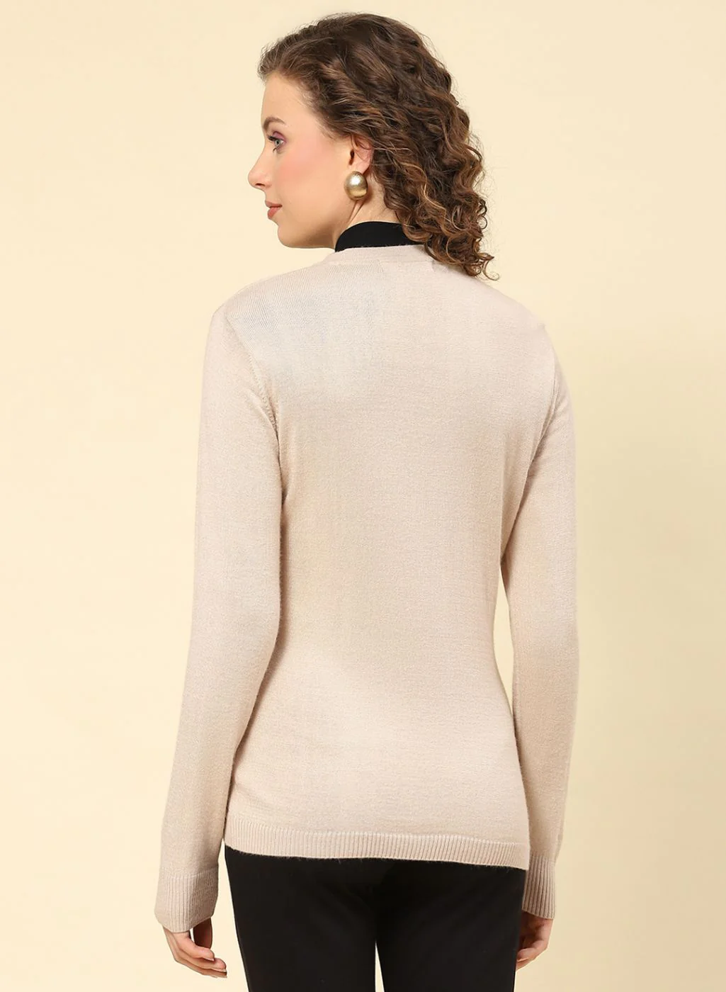 Women Beige Solid Modal Nylone Cardigan - Image 5