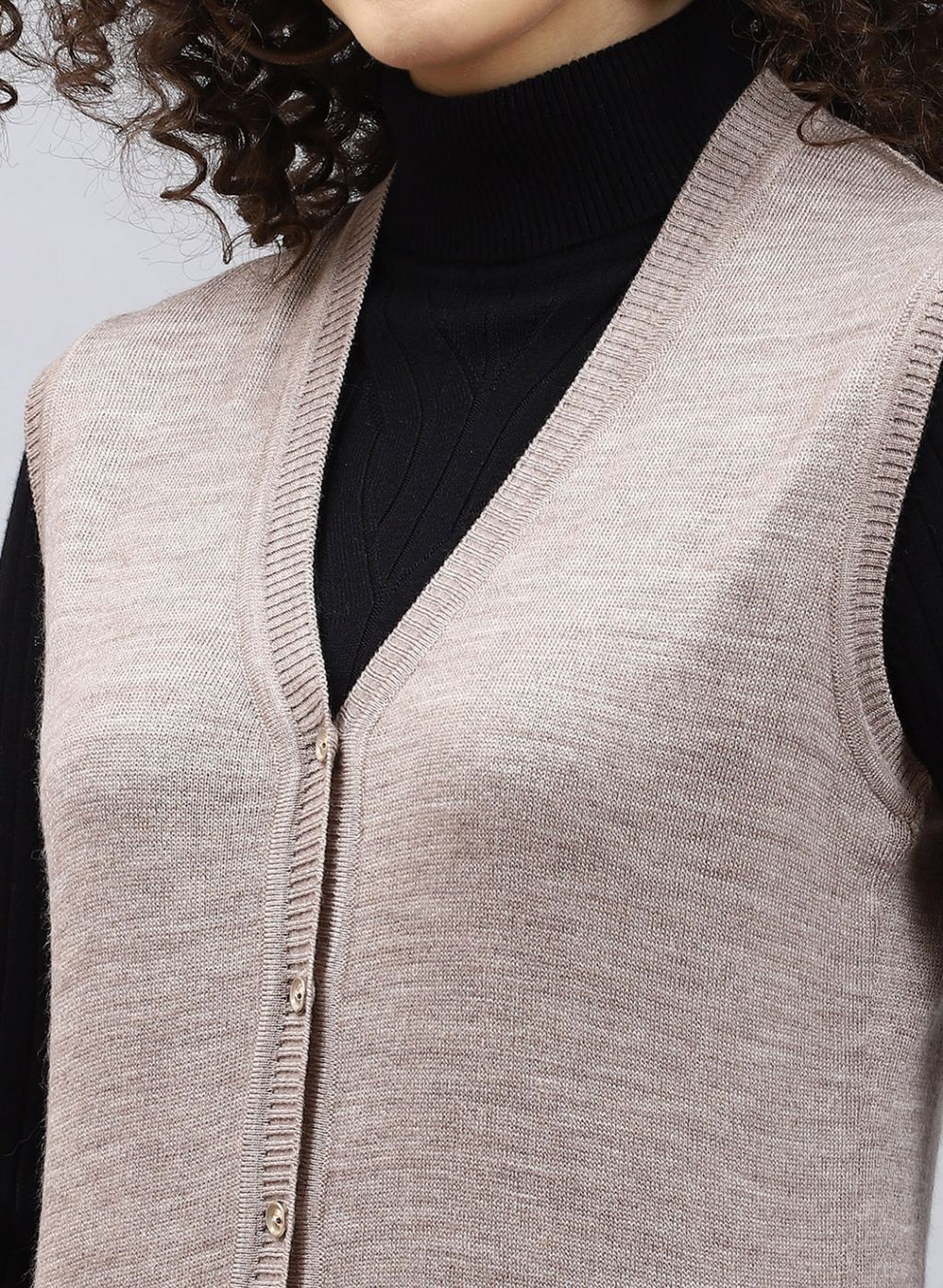 Women Beige Solid Wool blend Cardigan - Image 6