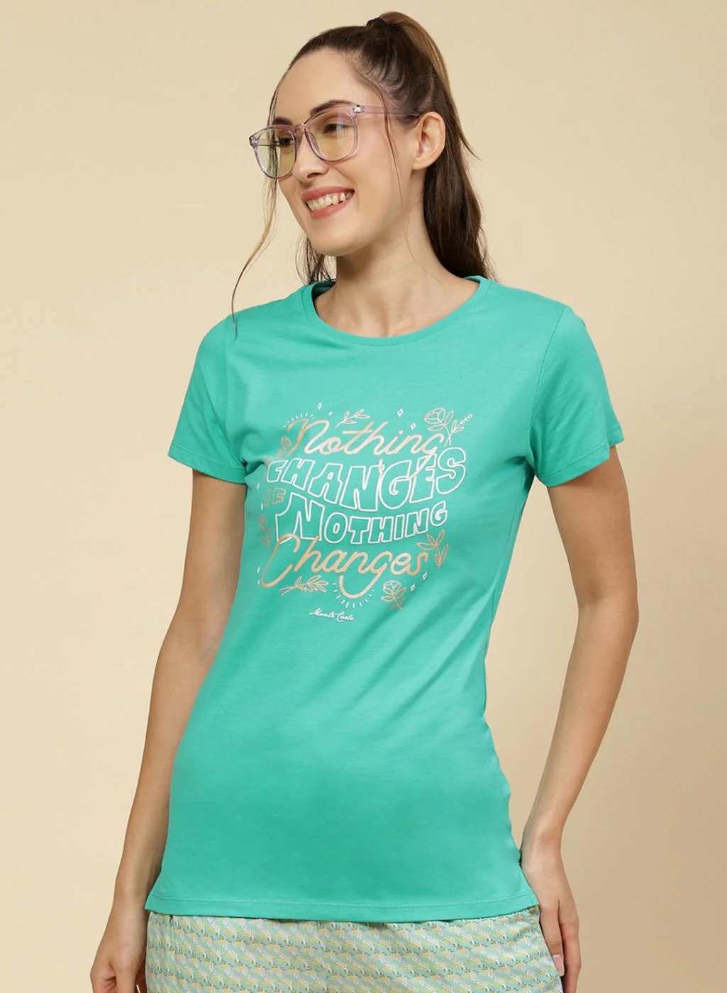 Women Black & Green Printed Top 2 Pc Set - Image 2