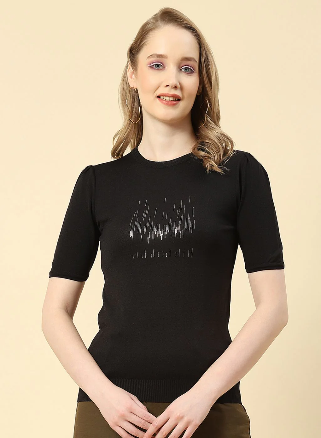 Women Black Plain Top - Image 2