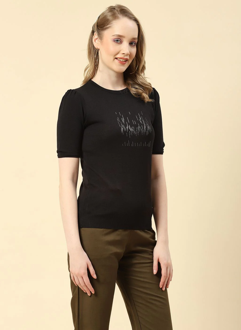 Women Black Plain Top - Image 4