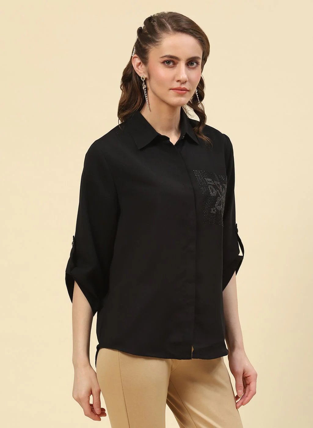 Women Black Plain Top - Image 4
