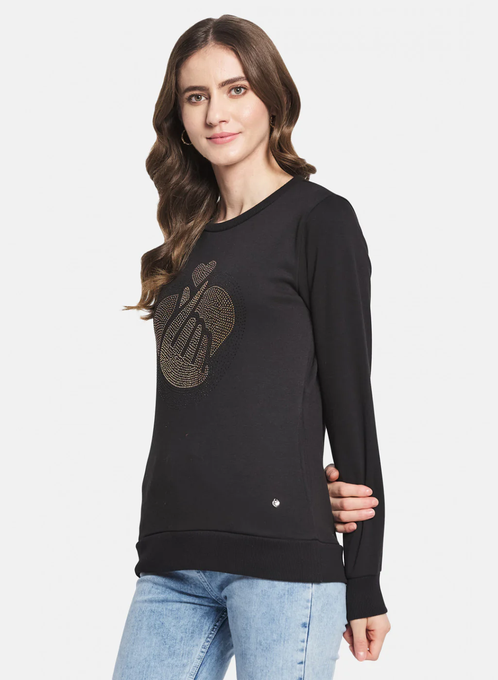 Women Black Printed Sweatshirt - Image 2