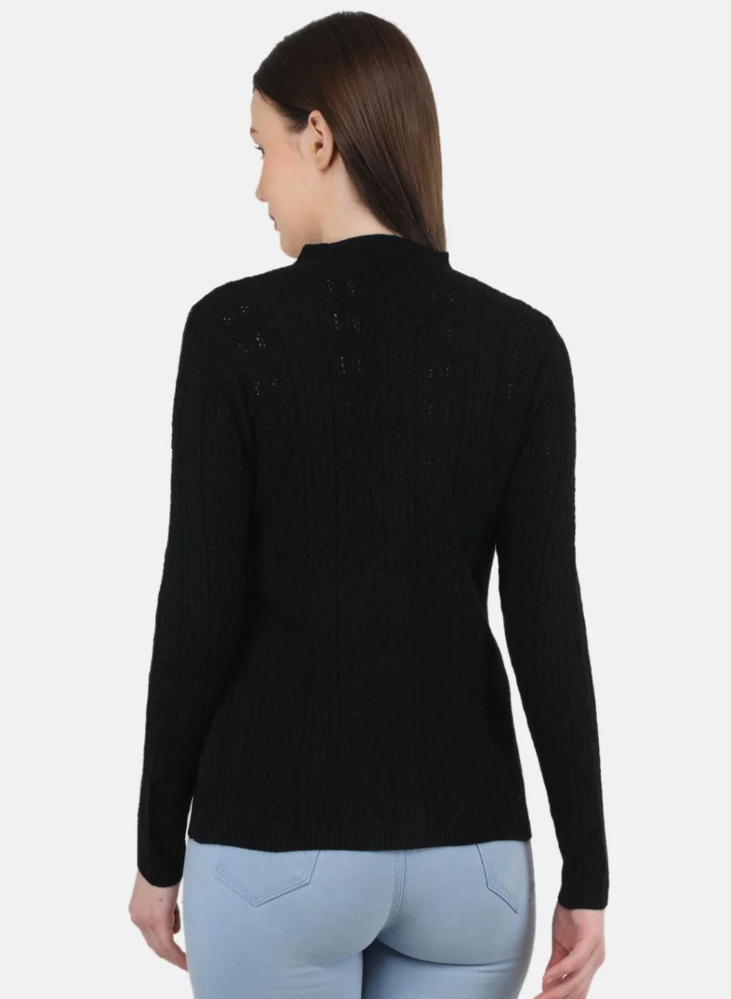 Women Black Self Design Cardigan - Image 3