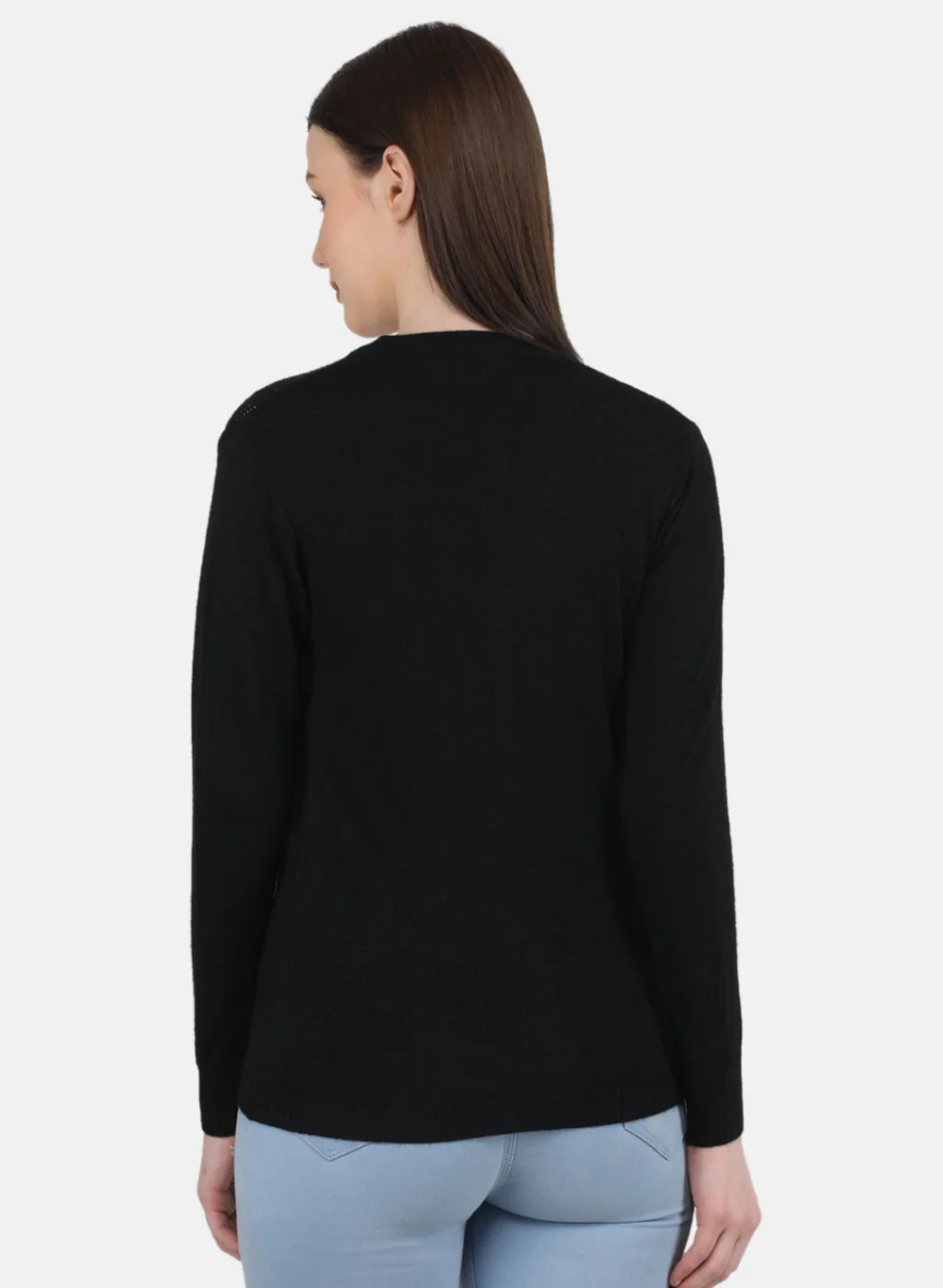 Women Black Self Design Cardigan - Image 3
