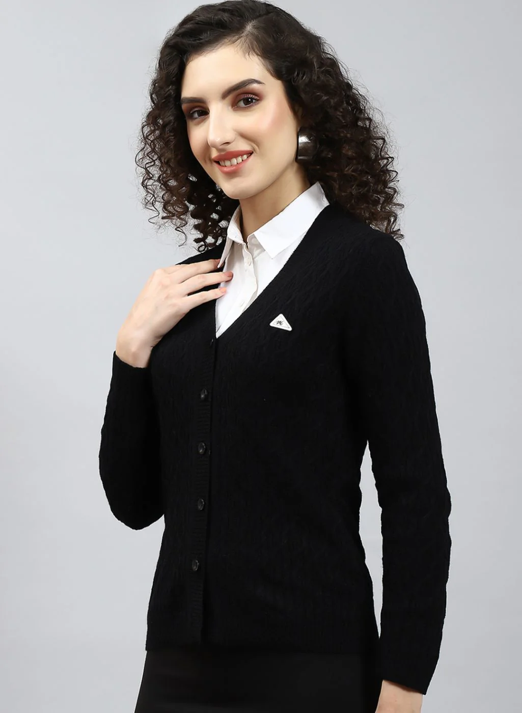 Women Black Self Design Wool blend Cardigan - Image 3
