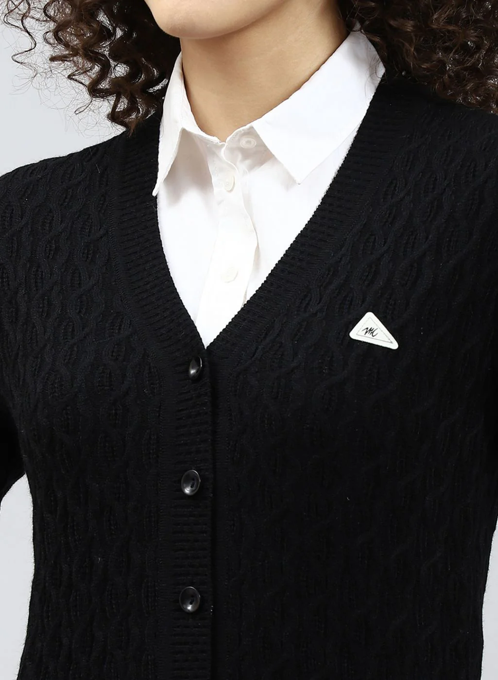 Women Black Self Design Wool blend Cardigan - Image 6