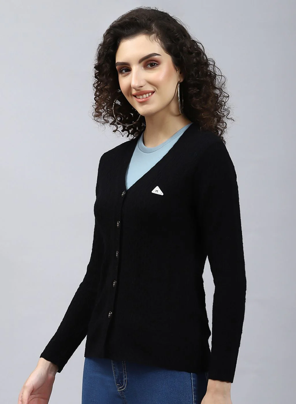 Women Black Self Design Wool blend Cardigan - Image 3