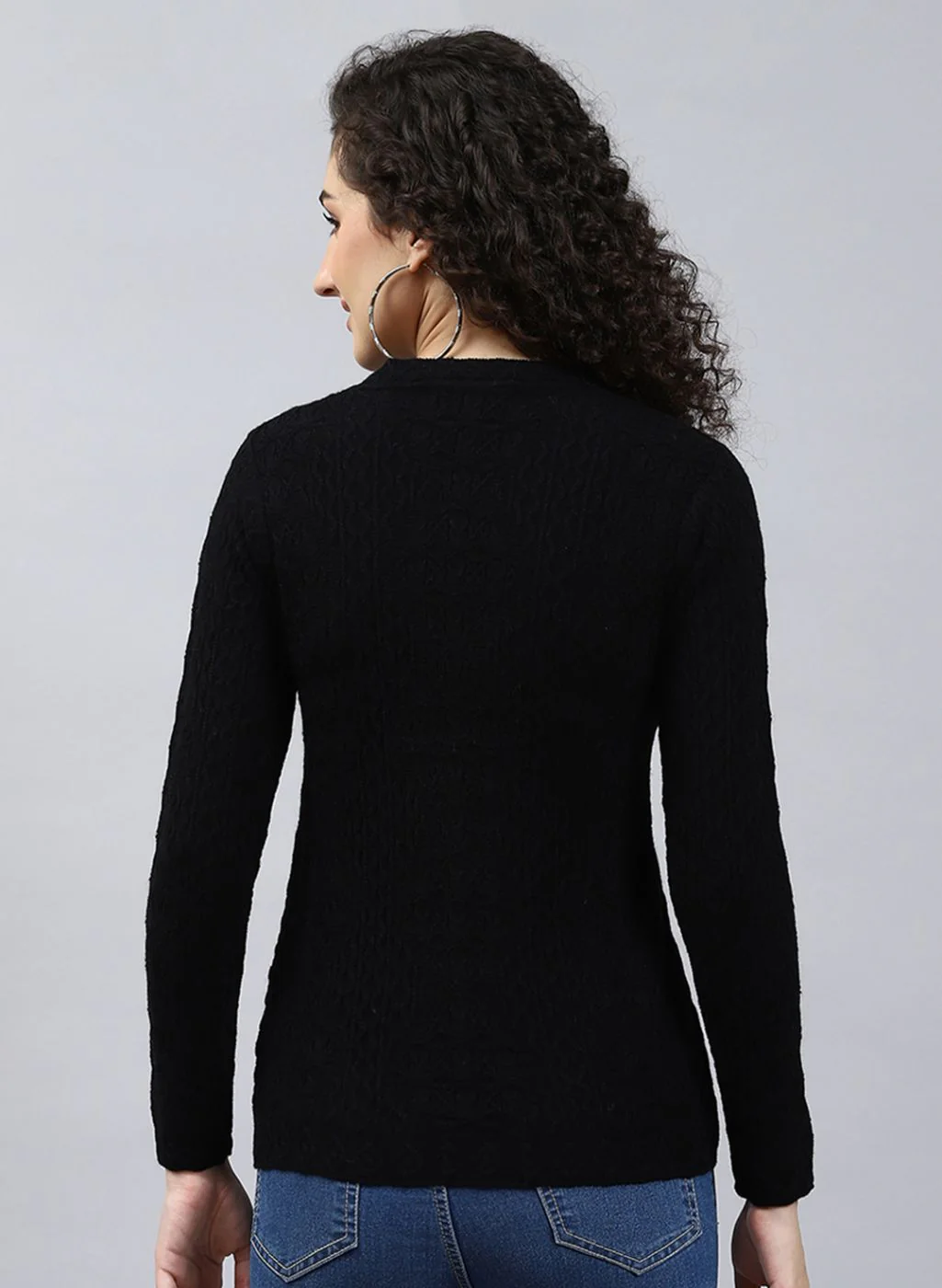 Women Black Self Design Wool blend Cardigan - Image 5