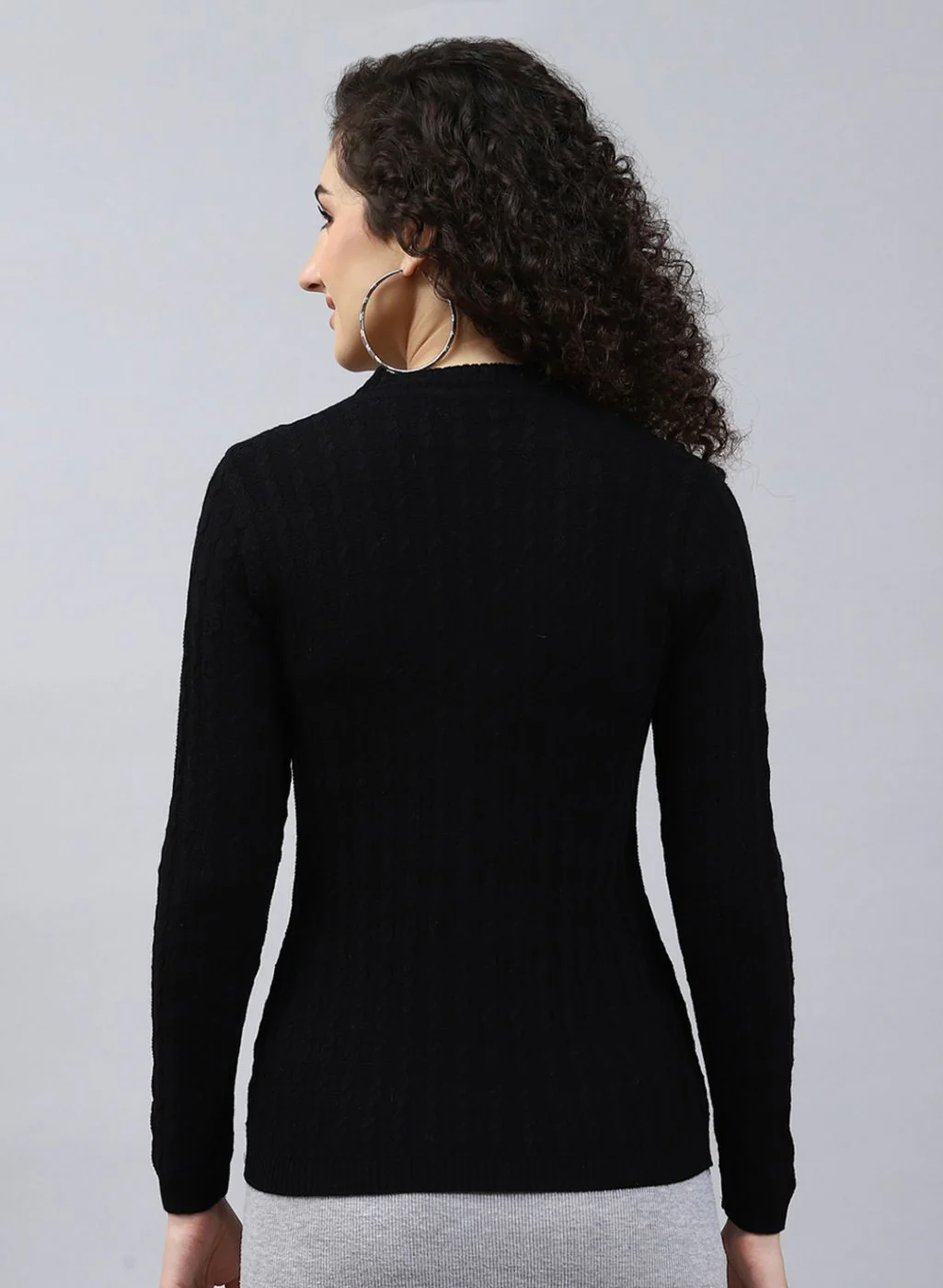 Women Black Self Design Wool blend Cardigan - Image 5