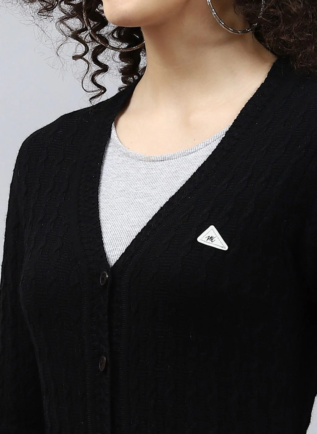 Women Black Self Design Wool blend Cardigan - Image 6