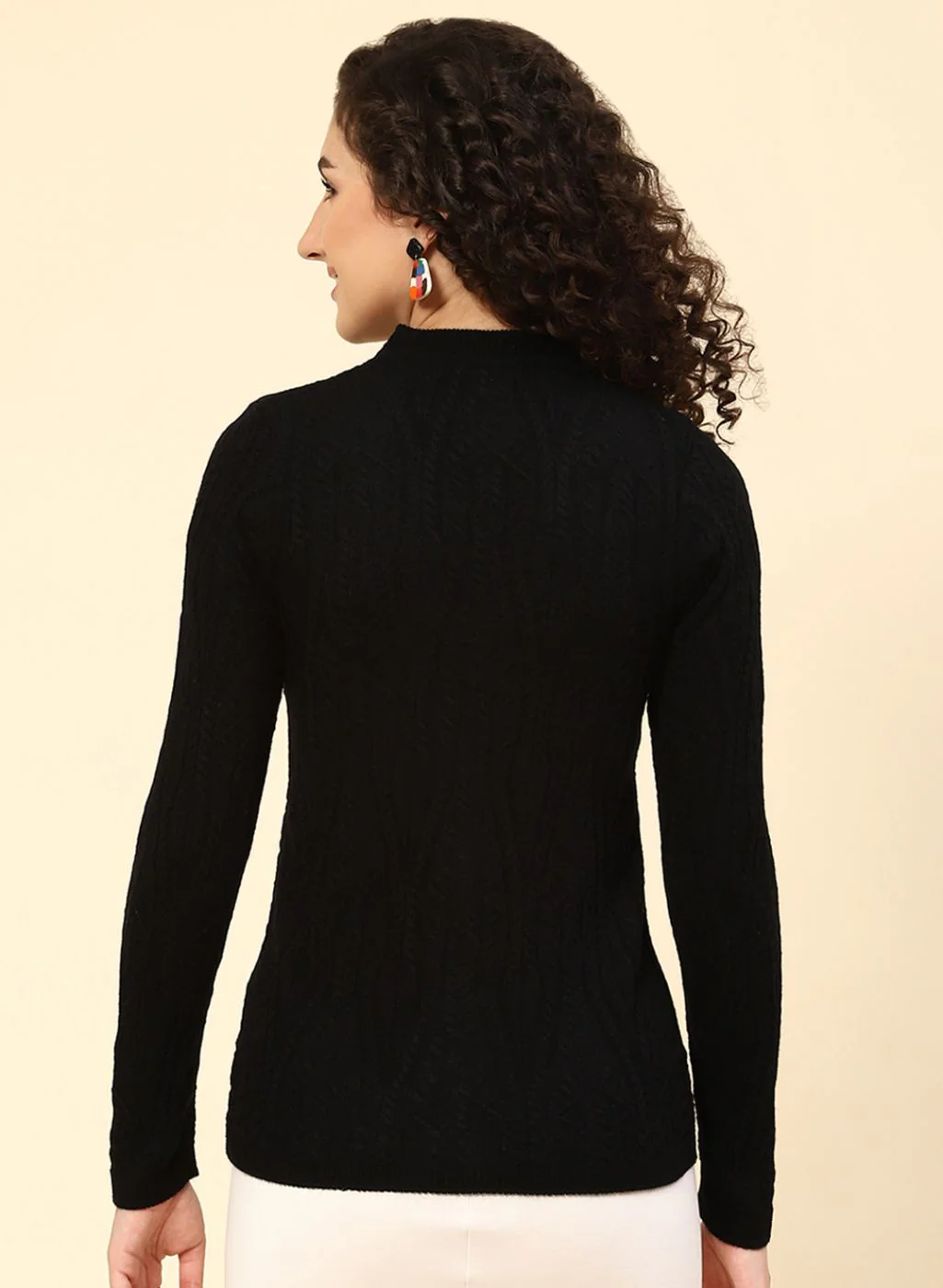 Women Black Self Design Wool blend Cardigan - Image 5