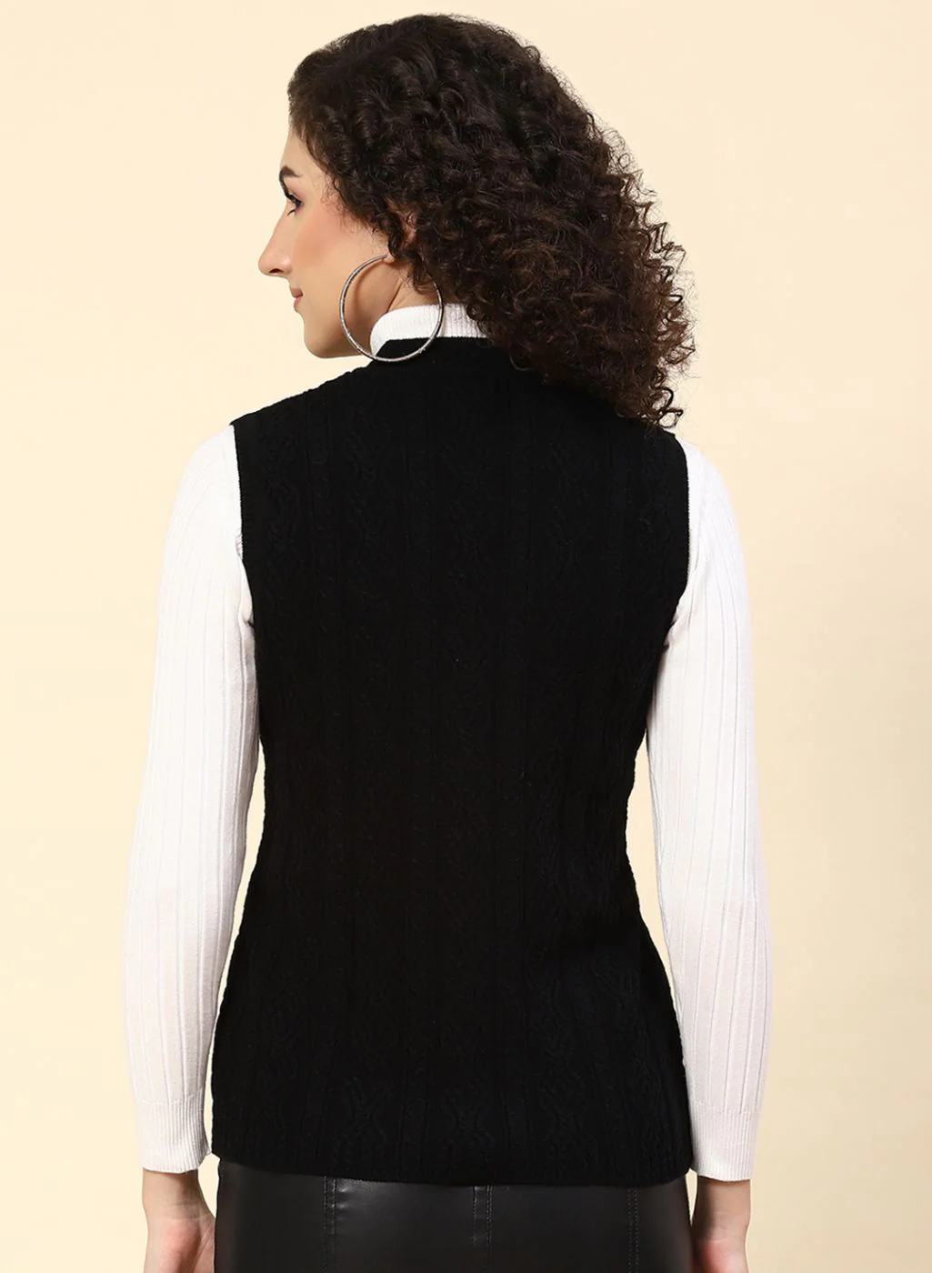 Women Black Self Design Wool blend Cardigan - Image 5