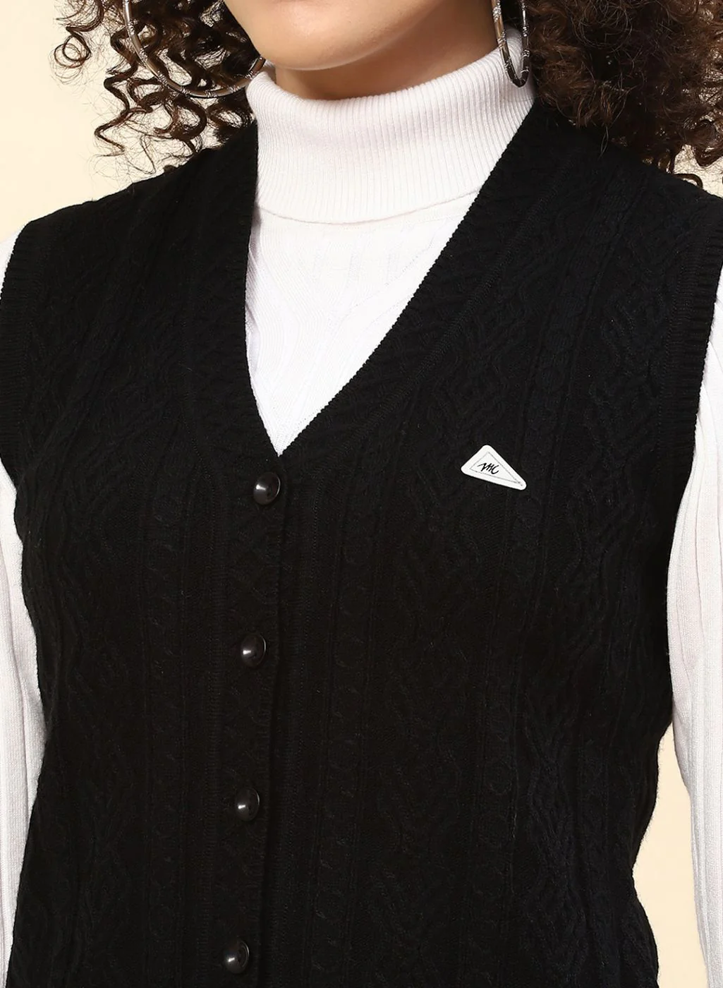 Women Black Self Design Wool blend Cardigan - Image 6