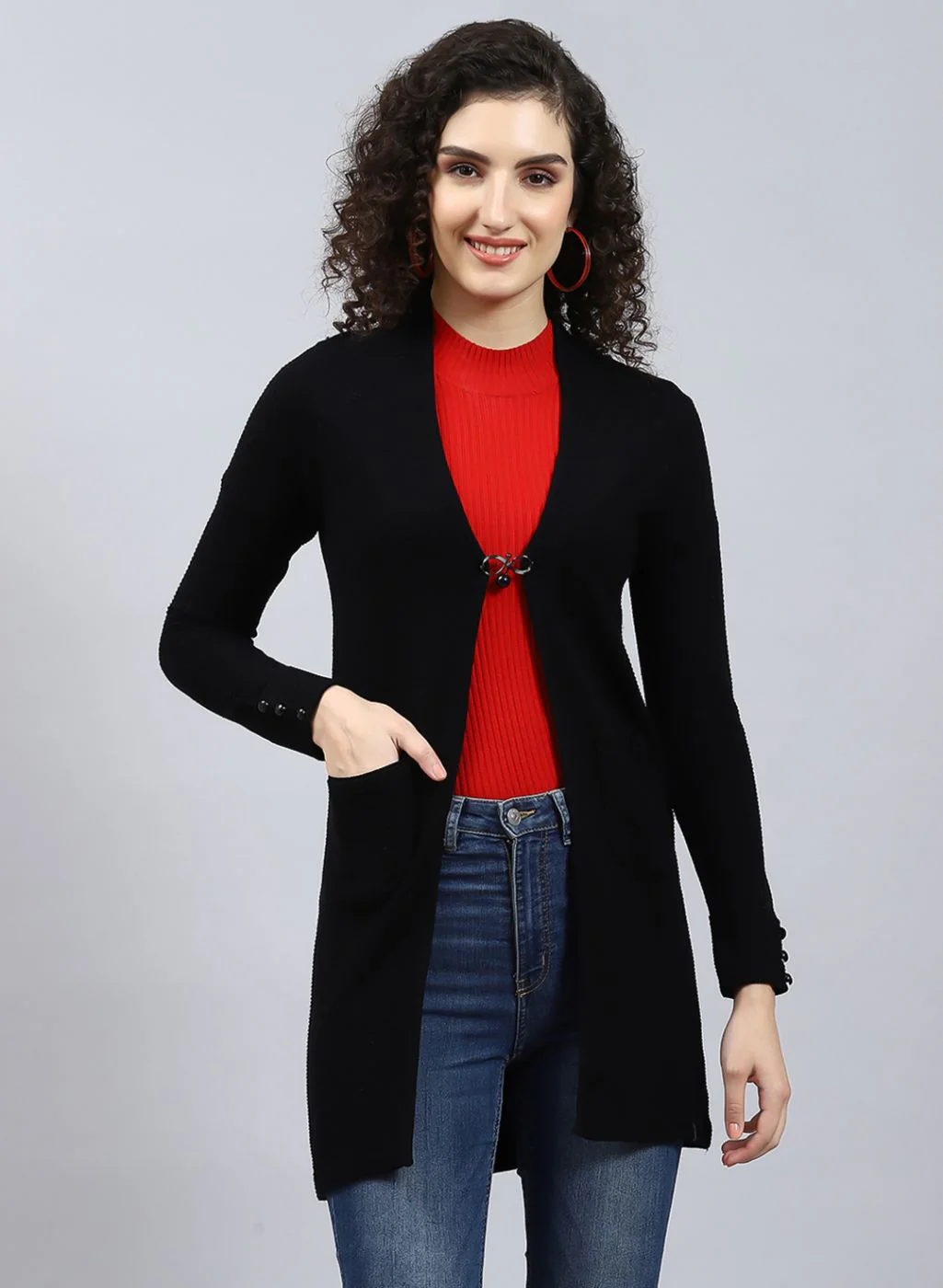 Women Black Self Design Wool blend Cardigan - Image 2